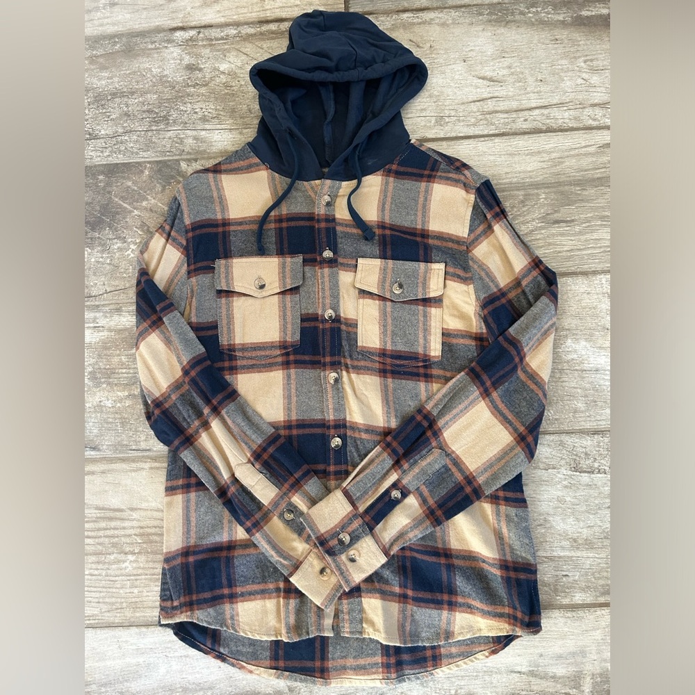 Mens Hooded Button Up Shirt